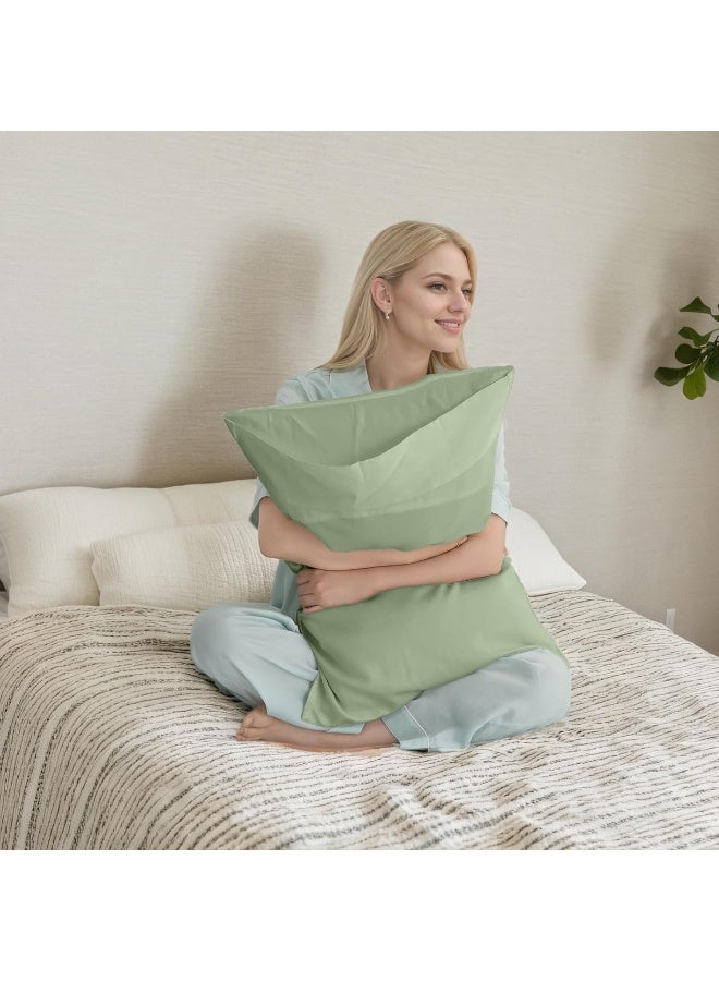 TELUS Pillow Cases Standard Size 2 Pack, Bamboo Rayon & Lyocell Pillowcase with Envelope Closure, Cooling Breathable Pillow Cover for Hot Sleeper & Night Sweats, 20x26 inch, Green - Image 5